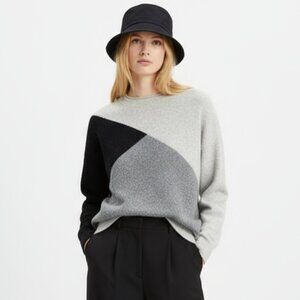 J Crew Gray & Black Colorblock Long Sleeve Crew Neck Sweater NEW L